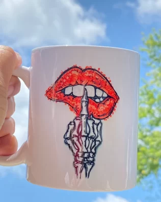 Skeleton Middle Finger and Lips Mug